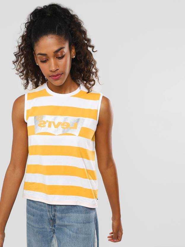 LEVI'S Striped Women Round Neck Yellow T-Shirt - Buy LEVI'S Striped Women  Round Neck Yellow T-Shirt Online at Best Prices in India 