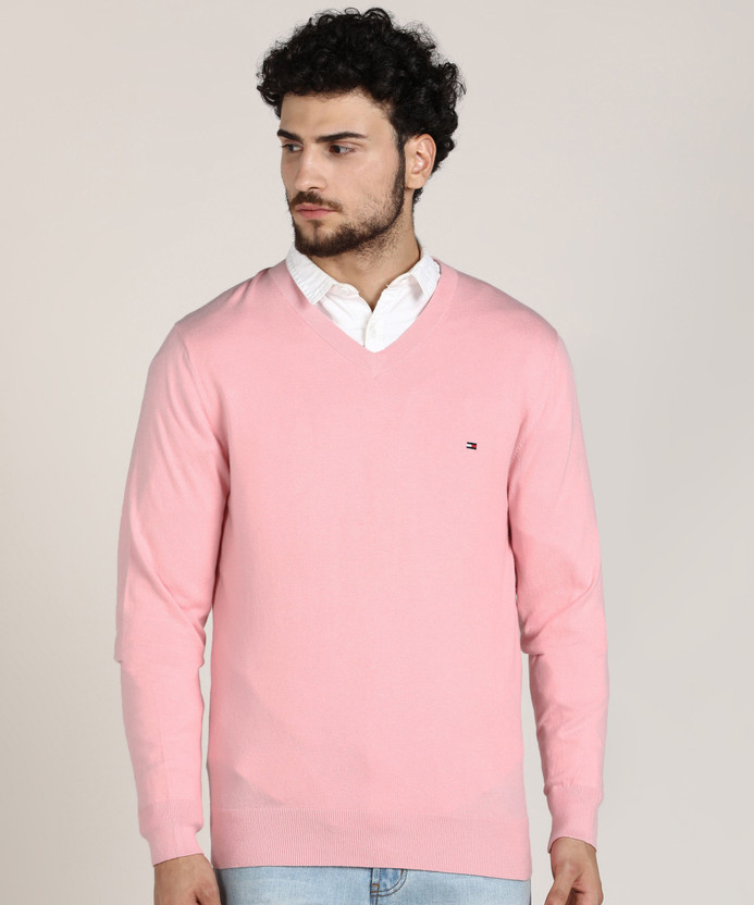 TOMMY HILFIGER Solid V Neck Casual Men 