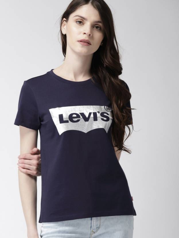LEVI'S Printed Women Round Neck Dark Blue T-Shirt - Buy LEVI'S Printed Women  Round Neck Dark Blue T-Shirt Online at Best Prices in India 