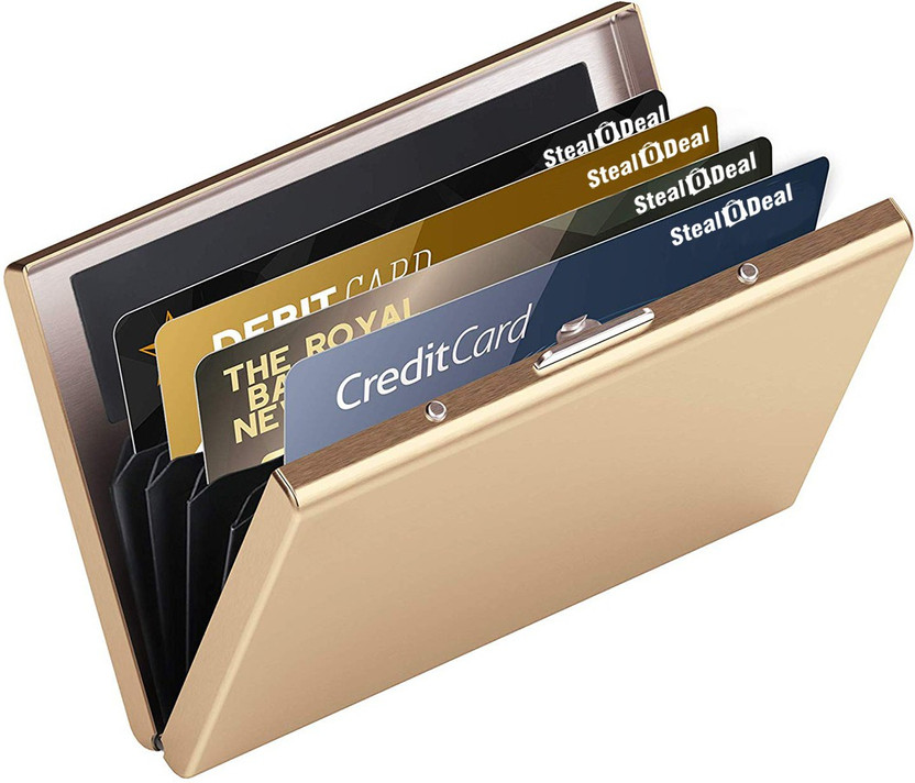 StealODeal RFID Protected Gold Slim Stainless Steel Debit/Credit 6 Card Holder(Set of 1, Gold)