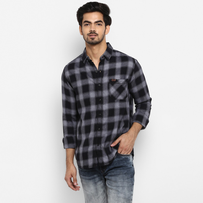 MUFTI Men Checkered Casual Black Shirt 