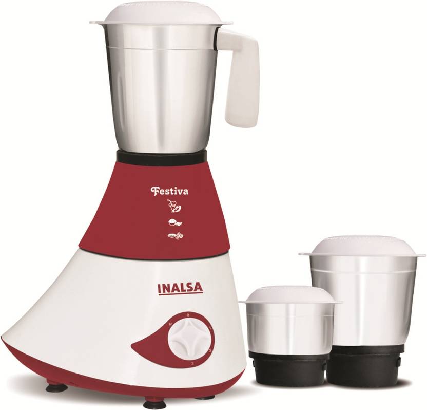 Inalsa Festiva 750 W Mixer Grinder (3 Jars, White, Maroon) Price in