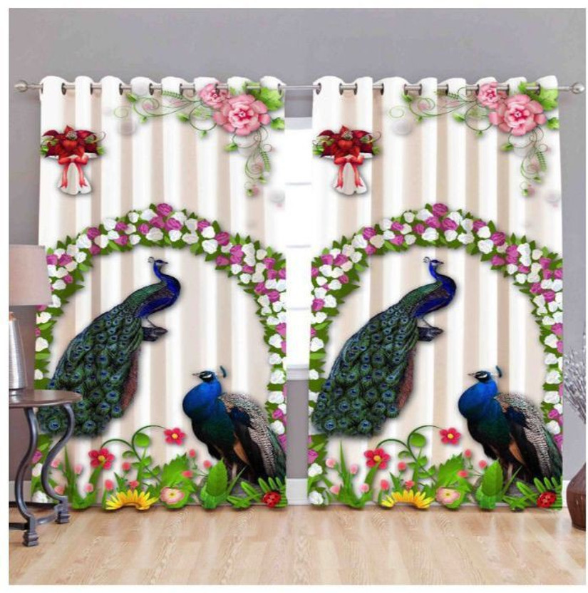 Indiancraft 214 cm (7 ft) Door Polyester Semi Transparent Curtain (Pack Of 2)(Multicolor, Printed)