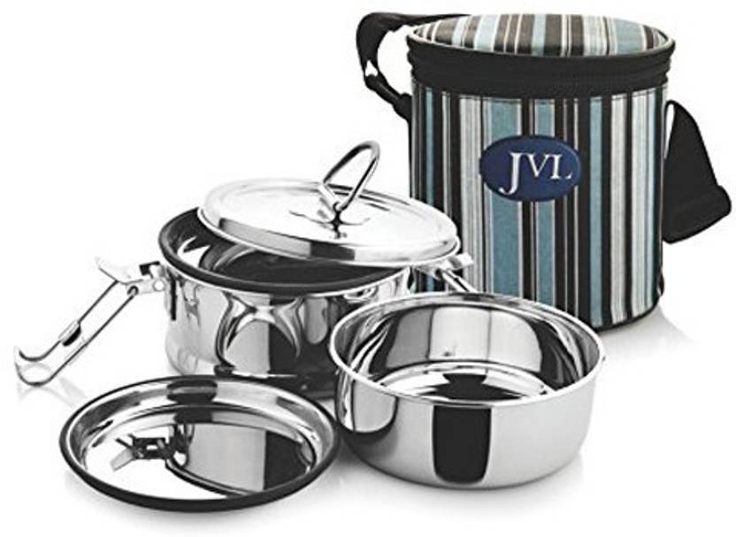 JVL Leak Proof Stainless Steel Double Decker Lunch Box, 600 ml 2 Containers Lunch