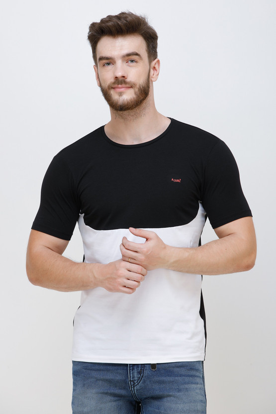 Colvyn Harris Color Block Men Round Neck Black T-shirt
