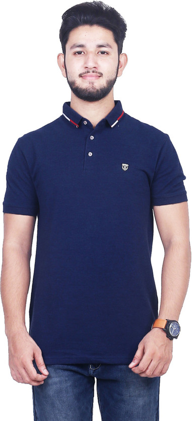 Buy Homme \u0026Co Solid Men Polo Neck Blue