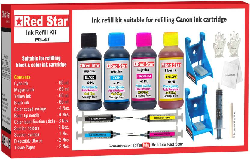 Red Star ink refill kit for Canon Pixma PG 47 black & CL 57 color ink