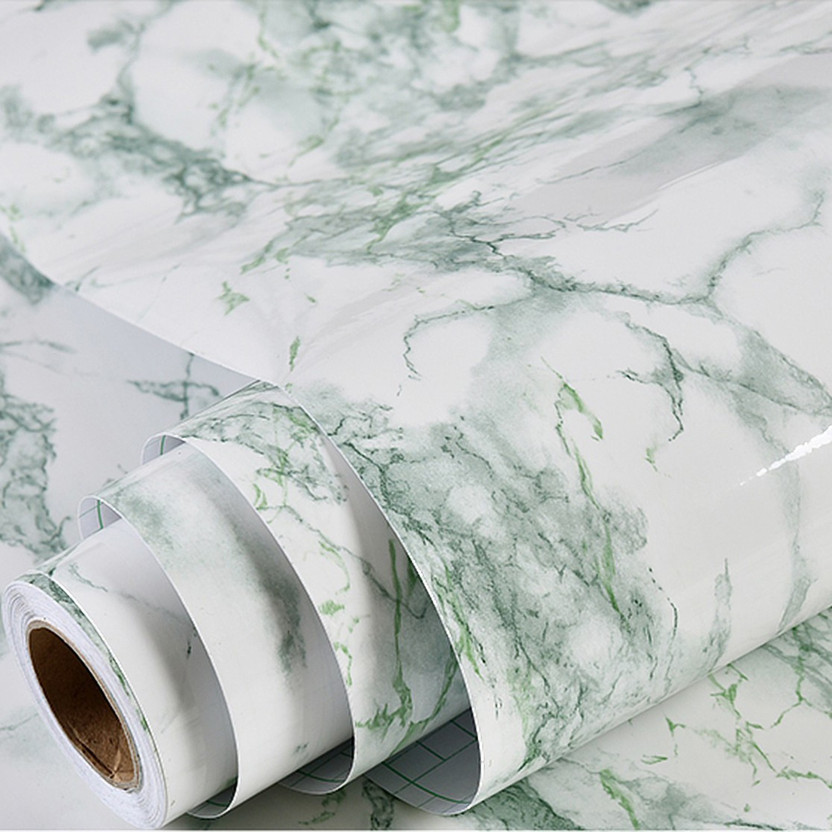 WolTop 300 cm x 40 cm Waterproof Abstract Vinyl Wallpaper(Green, White)