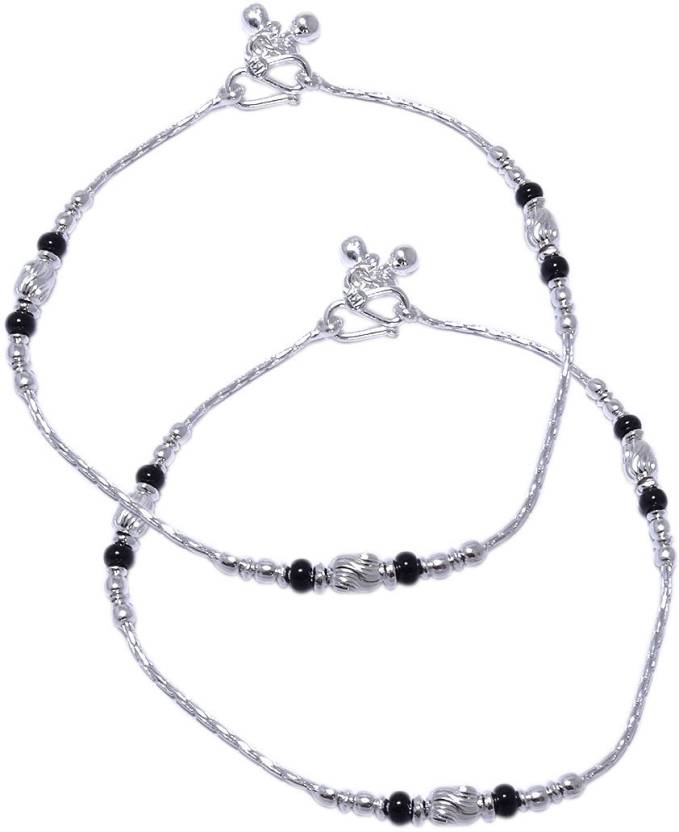 Sahiba Gems Nazariya Anklet (Payal) with Black & Silver Self Design Beads  with Silver Ghungroo in Solid Silver Silver Anklet Price in India - Buy  Sahiba Gems Nazariya Anklet (Payal) with Black