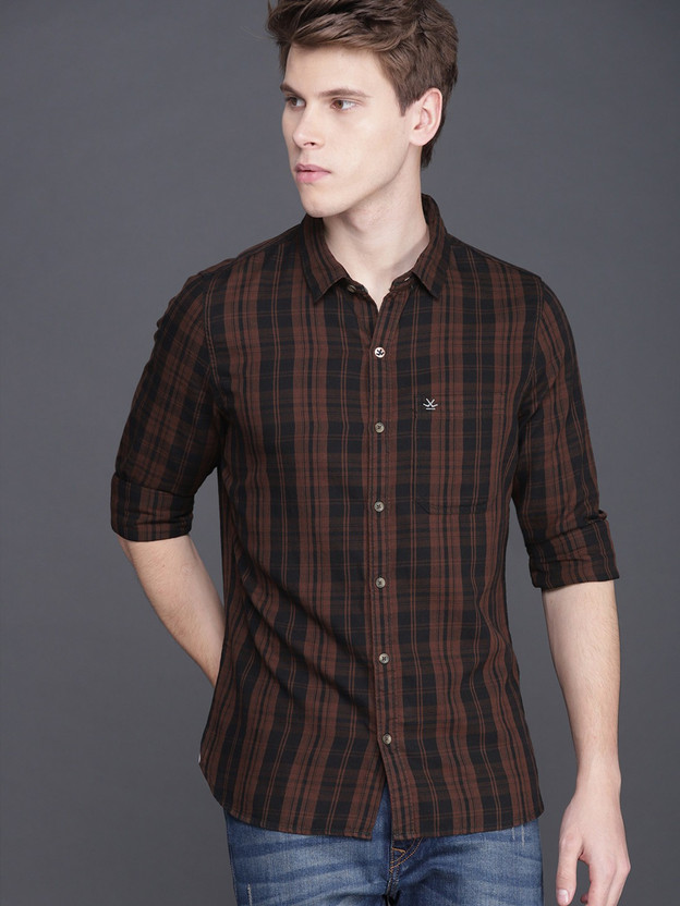 WROGN Men Checkered Casual Brown Shirt