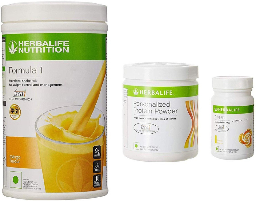 HERBALIFE Combo F-1 Mango Shake, Afresh Lemon & Small 200 GM Personalized Protein Powder Combo(750.0 g)