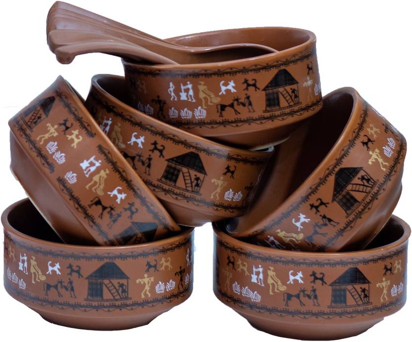 Kitko Microwave Safe Ceramic Kulhad Soup Bowls with Rajasthani Folk