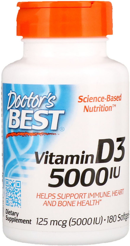 Doctor's Best Vitamin D3, 125 mcg (5000 IU), 180 Softgels(180 No)