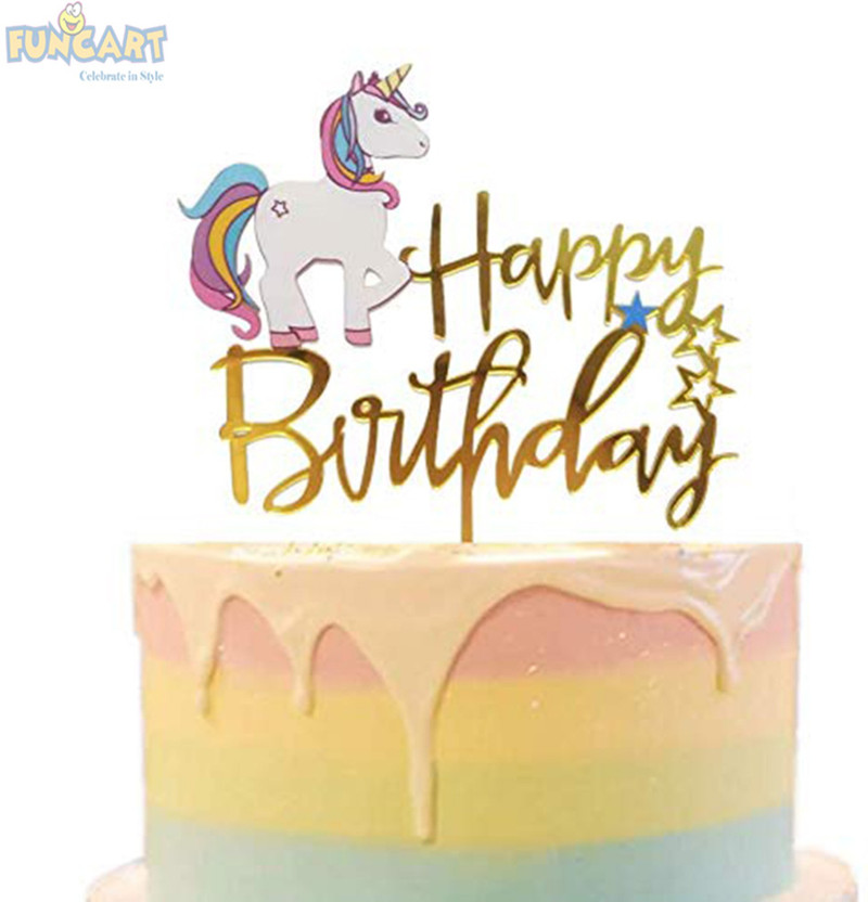 FUNCART Multicolor Acrylic Unicorn cake topper