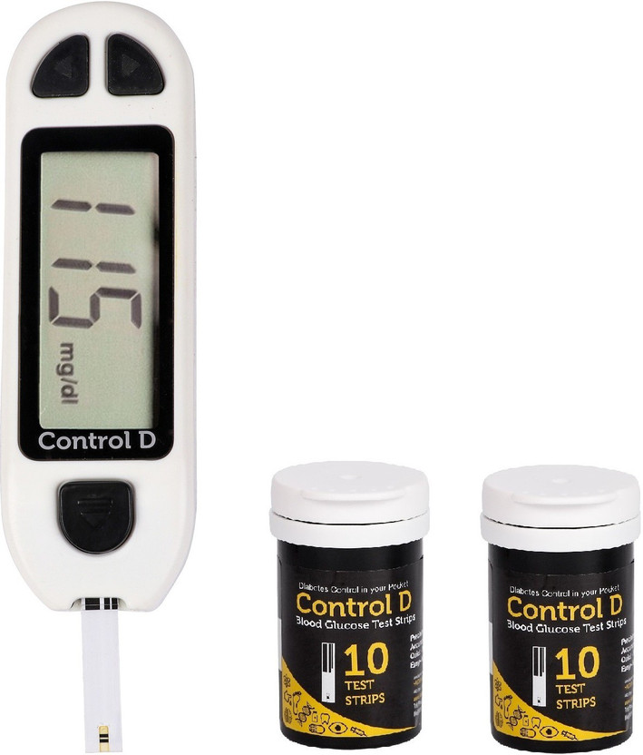 Control D White Sugar Testing Meter with 20 Strips Glucometer(White)