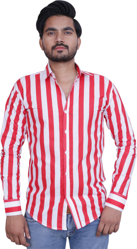 Men Striped Casual Red, White Shirt