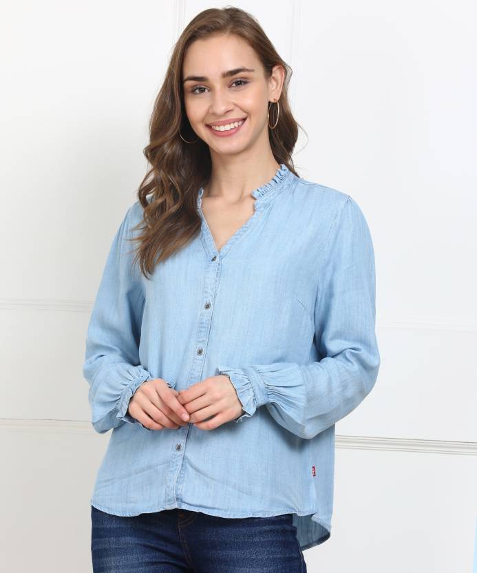 LEVI'S Casual Puff Sleeve Self Design Women Blue Top - Buy LEVI'S Casual Puff  Sleeve Self Design Women Blue Top Online at Best Prices in India |  