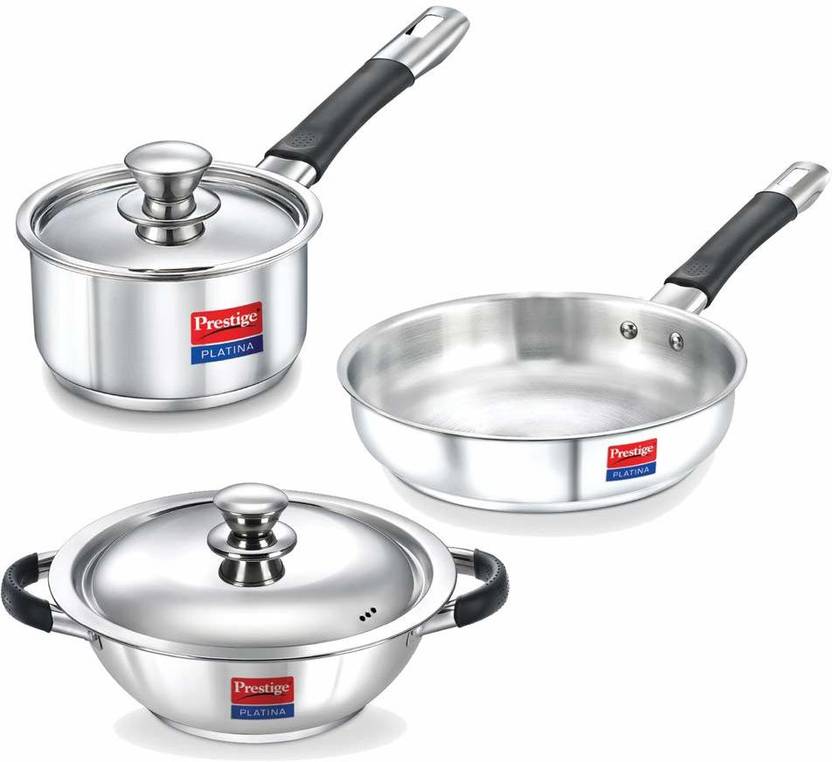 Prestige Platina 3 Piece Stainless Steel BYK Set Induction Bottom
