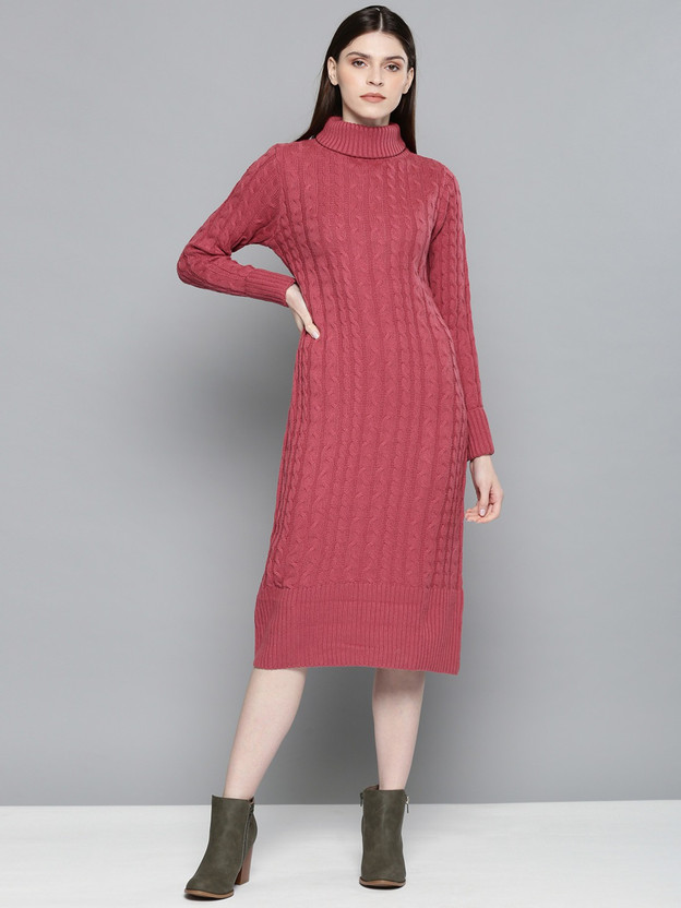 Women Sweater Maroon Dress 