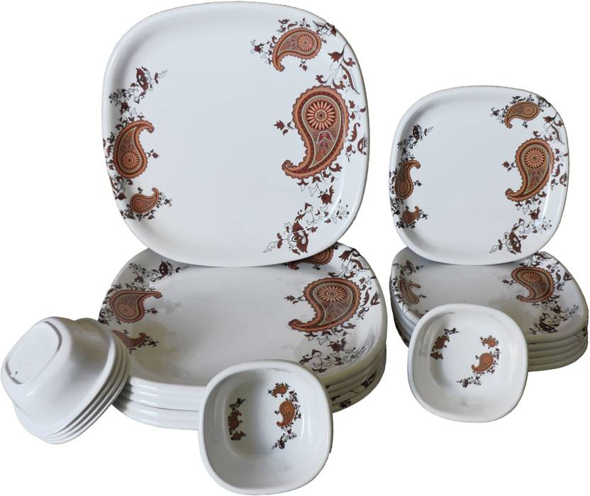 Avora Pack of 18 Melamin Royal Melamine Dinner Set, Square Shape with