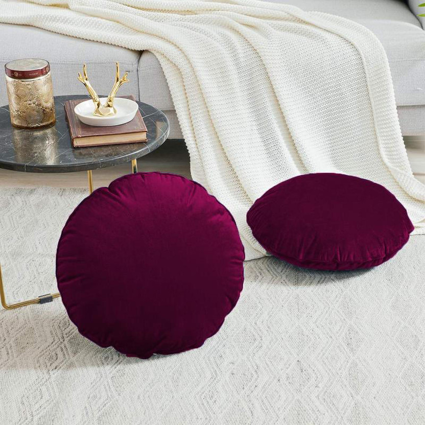 Angel Mommy Microfibre Cushion Pack of 5 Solid Luxurious Decorative Velvet Round Cushions(Wine)