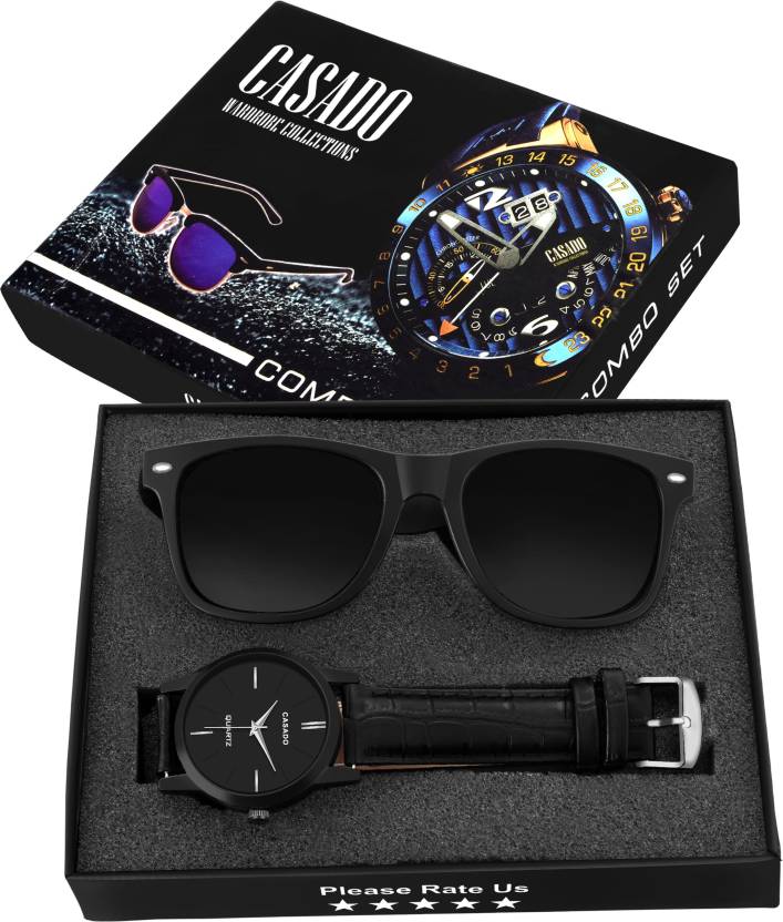 CASADO 1BL168BL Special Combo Set of Attractive MATTE Black Watch + FREE MATTE Black Sunglass Combo Pack