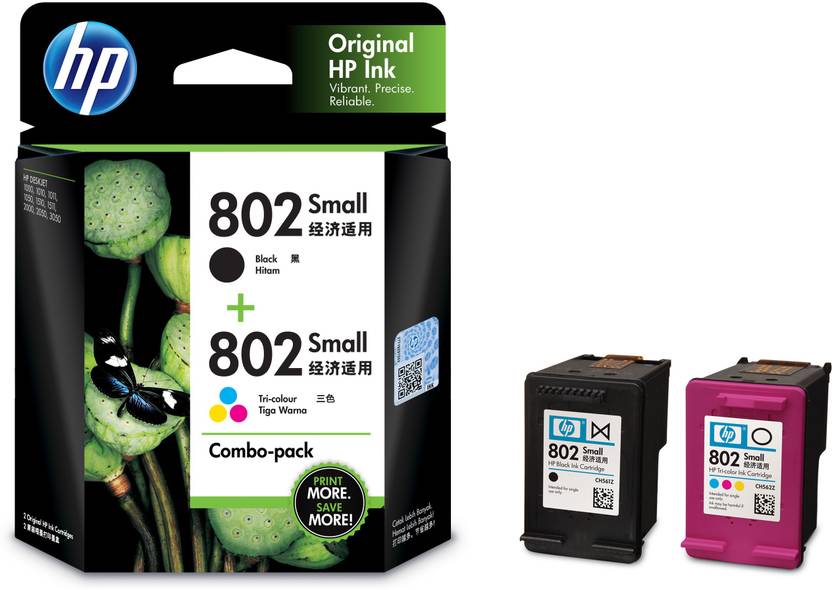 HP 802 Small Black + Tri Color Combo Pack Ink Cartridge HP