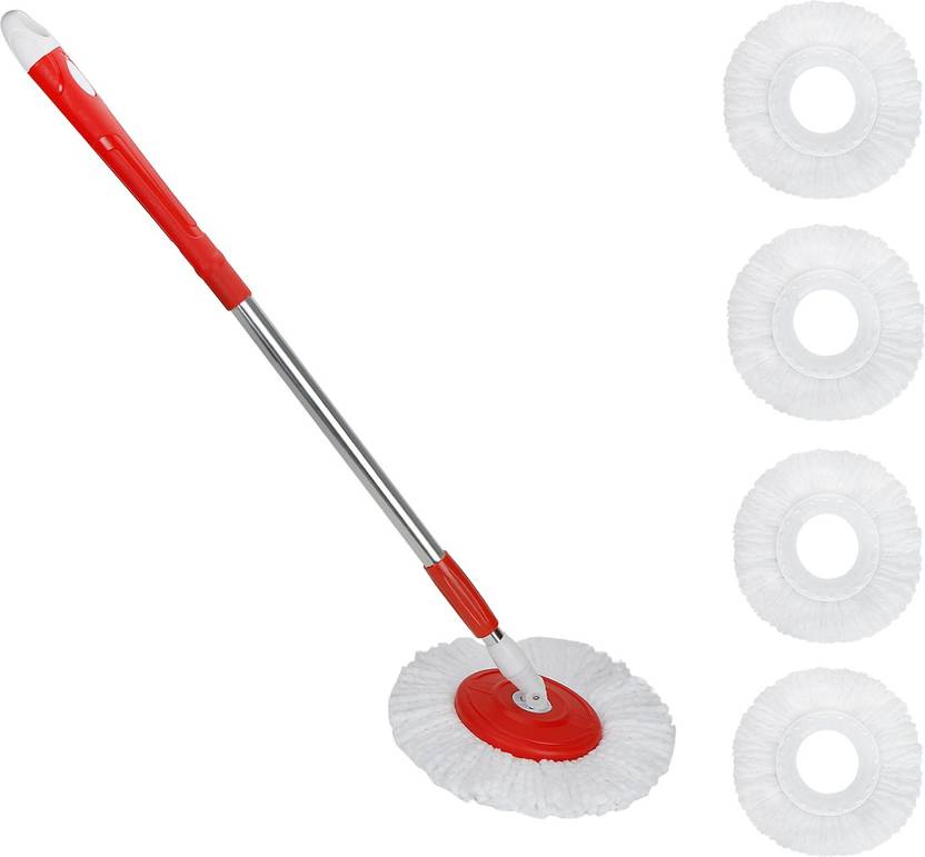 RUBS Super Tidy Home 360 Degree Swivel Head Mop Stick with 4 Microfiber