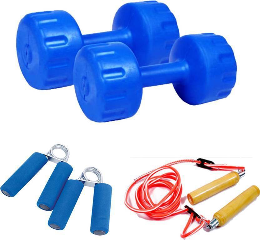 RV 5KG Pair PVC Dumbbells With Skipping Rope & 1 Pair Gripper Dumbbell