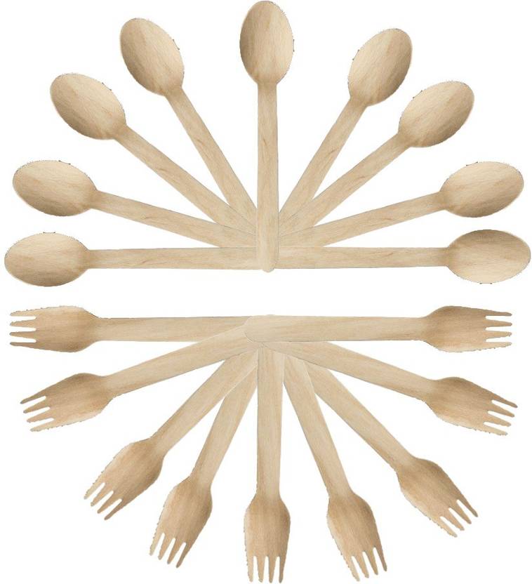 Nimida Disposable wooden spoon and fork set of 50 each Disposable