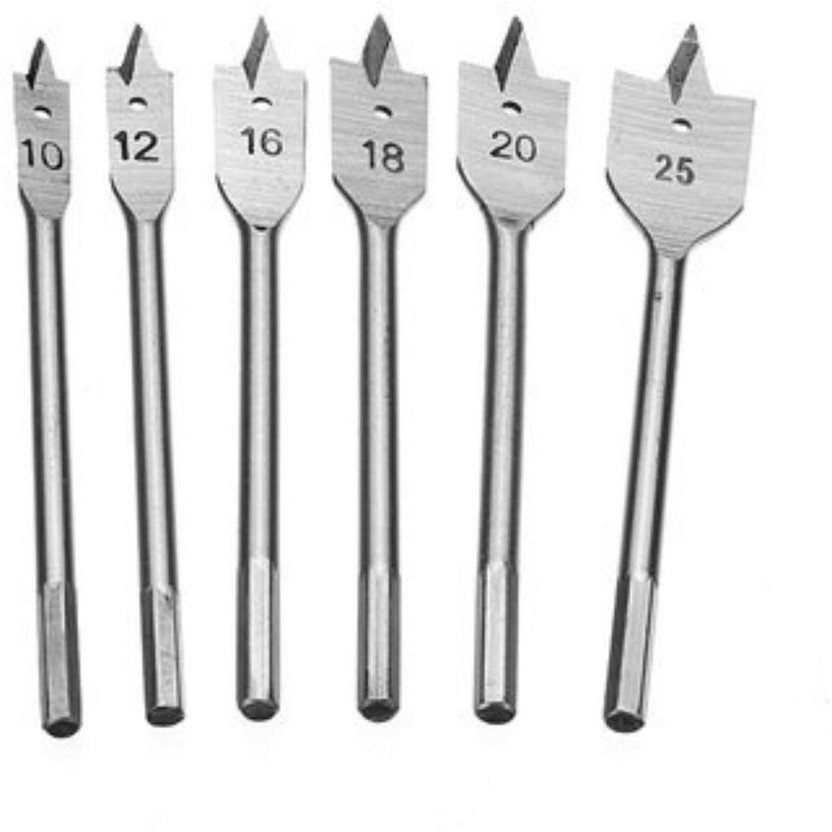 Digital Craft D-37194dg 6Pc Flat Drill Long High-carbon Steel Wood Flat Drill Set Woodworking Spade Drill Bits Hex Shank Cutters Woodworking Tool Set