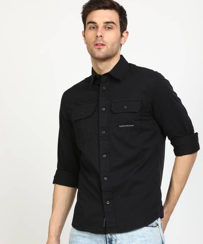 Calvin Klein Jeans Men Solid Casual Black Shirt - Buy Calvin Klein Jeans Men  Solid Casual Black Shirt Online at Best Prices in India 