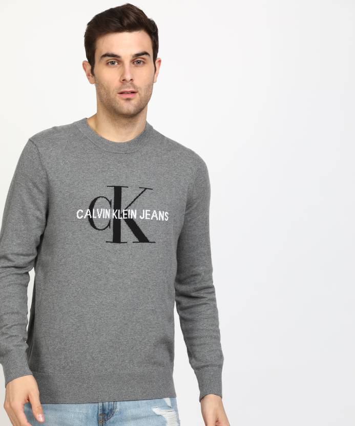 Calvin Klein Jeans Self Design Round Neck Casual Men Black, Grey Sweater -  Buy Calvin Klein Jeans Self Design Round Neck Casual Men Black, Grey Sweater  Online at Best Prices in India |