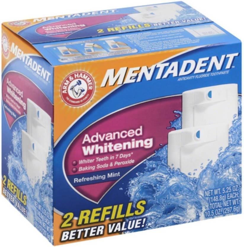 Mentadent Toothpaste Two Refills Advanced Whitening Refreshing Mint 10.