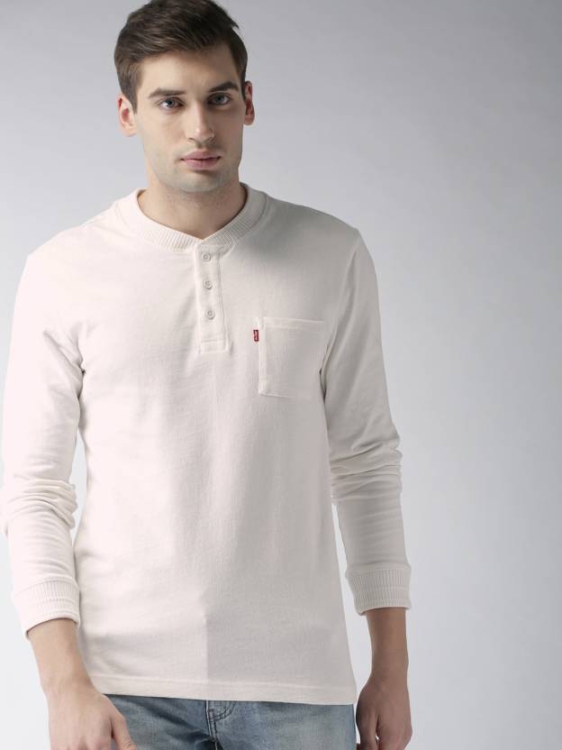 LEVI'S Solid Men Henley Neck White T-Shirt - Buy LEVI'S Solid Men Henley  Neck White T-Shirt Online at Best Prices in India 