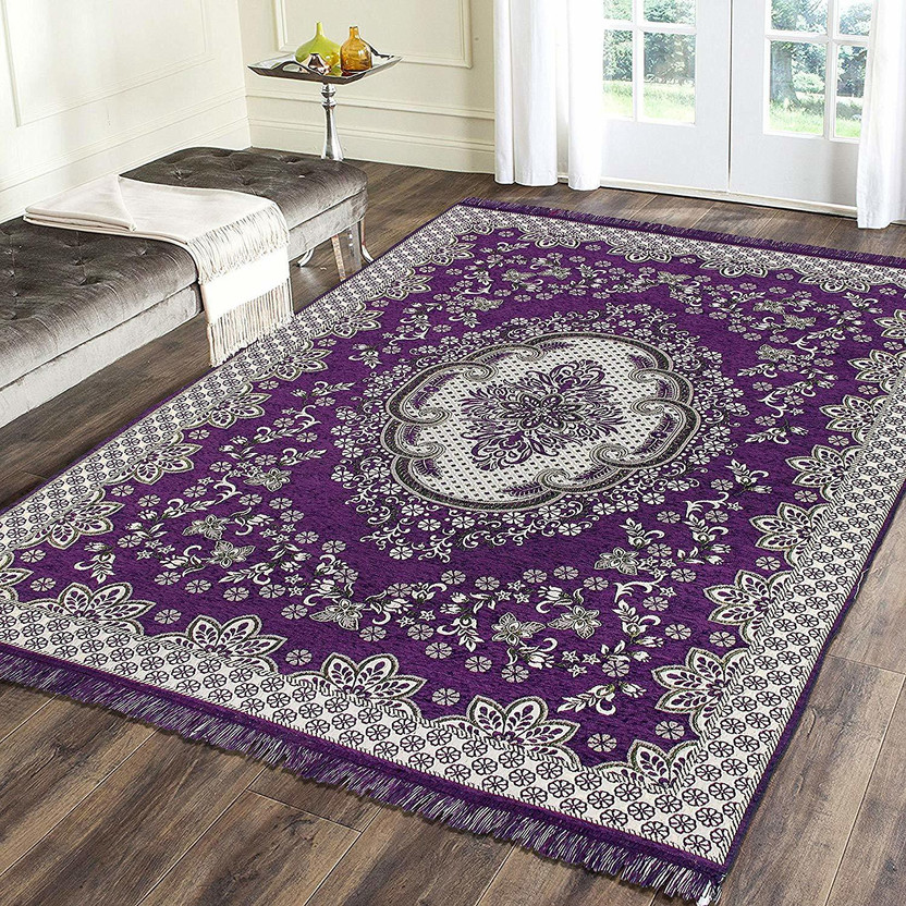 NCS 5 ft  X 7 ft Velvet Carpet(Rectangle, Purple)