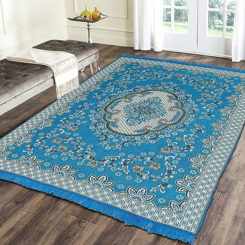 NCS 5 cm  X 215 cm Velvet Carpet(Rectangle, Light Blue)