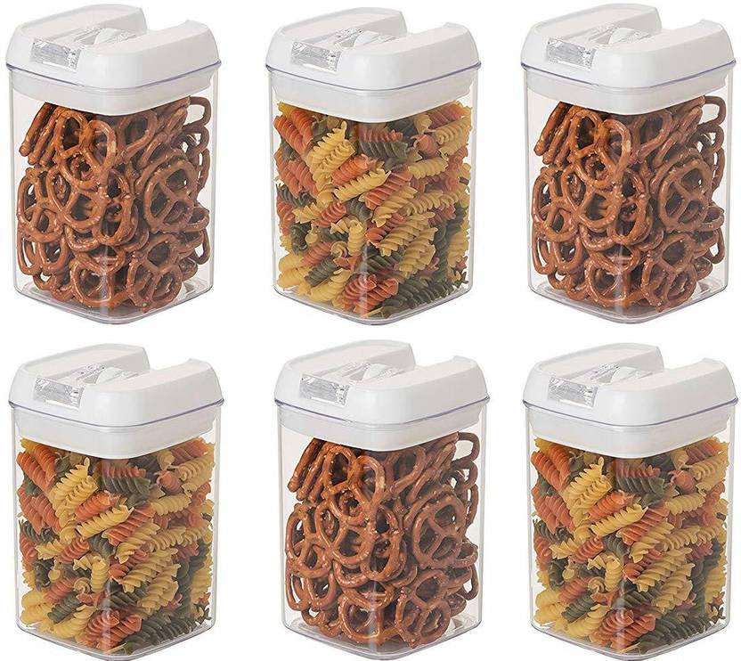 SKYFUN Pack Of 6 Air Tight Plastic Food Storage Container Jar With Easy