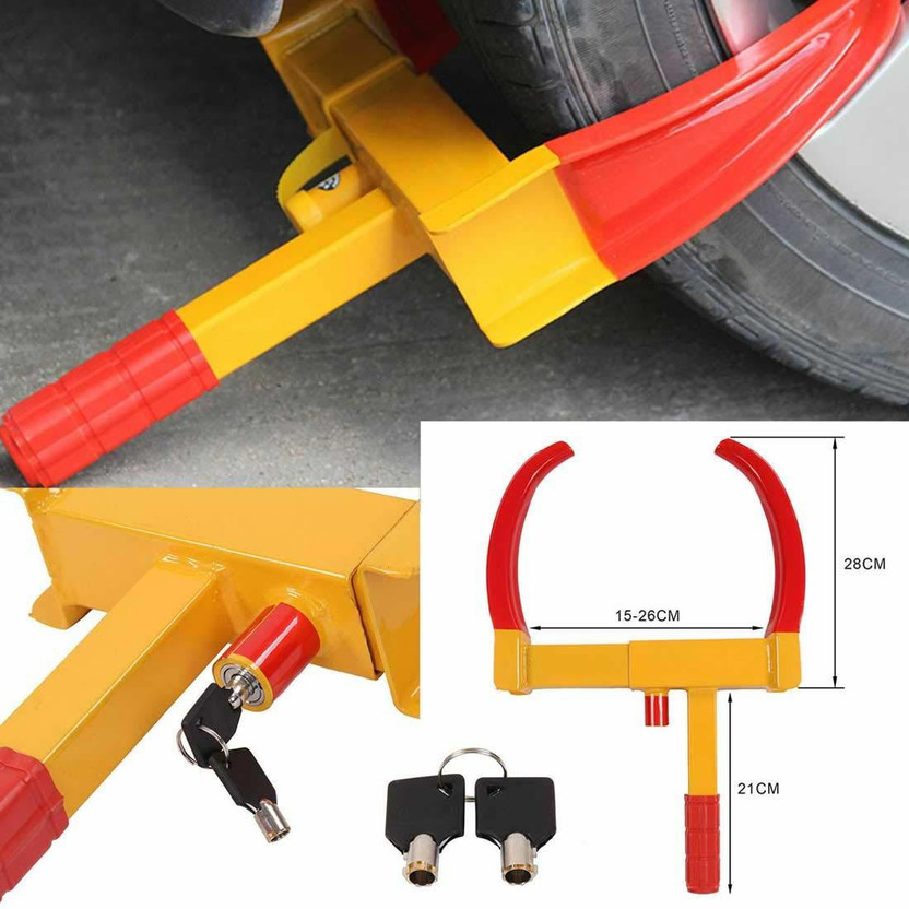 PARTHISHY TRADERS Heavy Duty Anti Theft Wheel Lock Clamp Anti-Theft Towing Parking Boot Tire Claw Adjustable for Auto Car Truck with Two Keys Wheel Lock