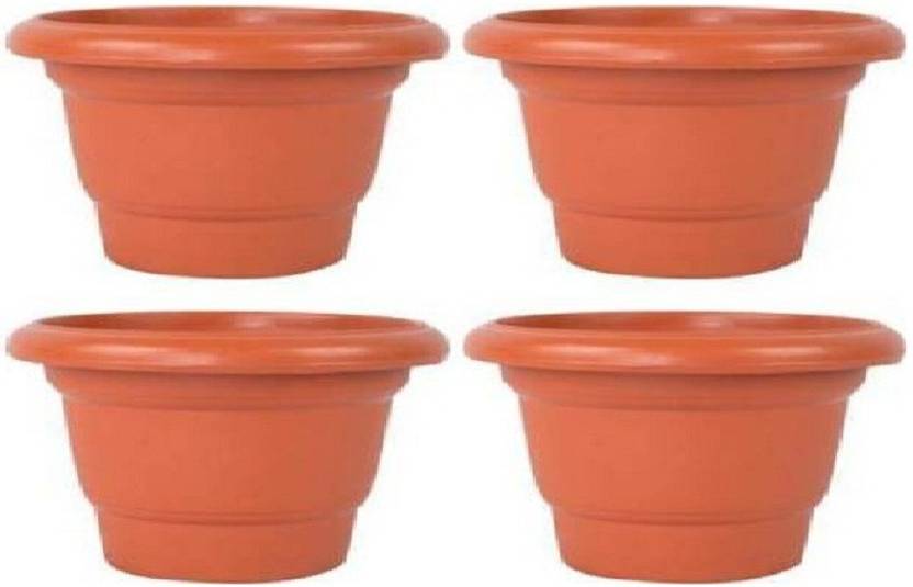 AT 10 inch round red Plastic flower pot container for garden balcony