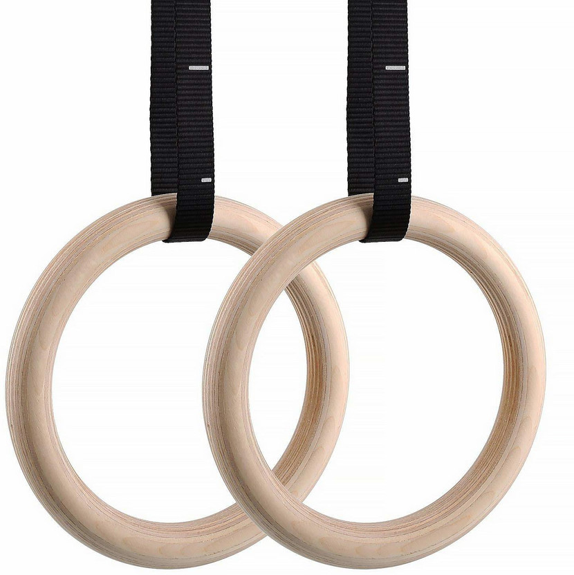 Leosportz wooden Gymnastic Rings W/Adjustable Straps, Metal Buckles & Home Gym (Set of 2) - Non-Slip - Great for Workout, Strength Training, Fitness Pilates Ring(Brown)