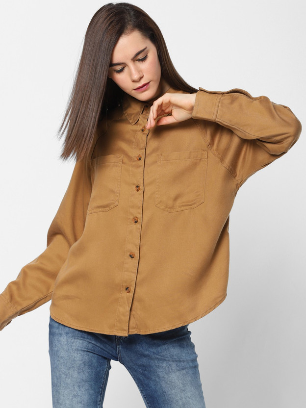 ONLY Women Solid Casual Brown Shirt