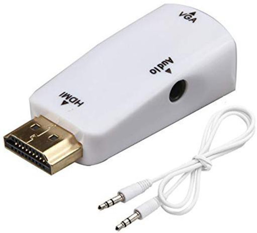 microware 1080P HDMI to VGA Converter Adapter Dongle with 3.5mm Audio Cable (White) Media Streaming Device(White)