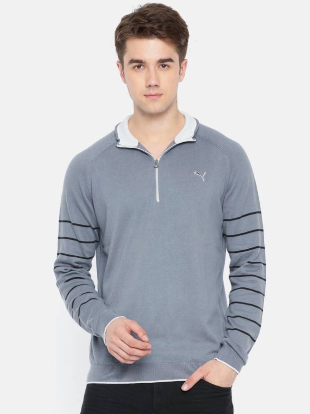 PUMA Solid Collared Neck Casual Men Grey Sweater - Buy PUMA Solid Collared  Neck Casual Men Grey Sweater Online at Best Prices in India | Flipkart.com