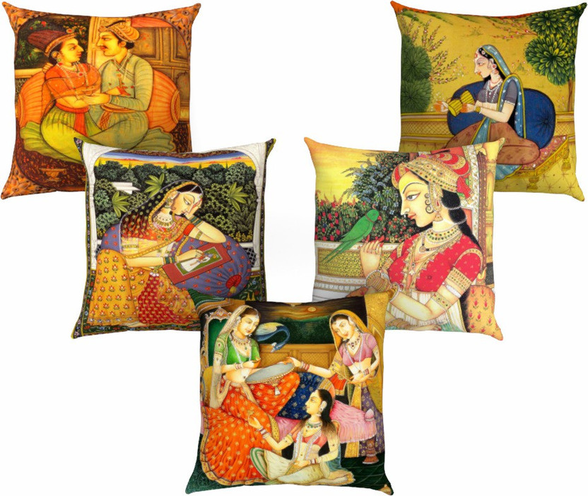 AEROHAVEN Jute, Dupion Silk Cushions Cover(40 cm*40 cm, Pack of 5, Multicolor)