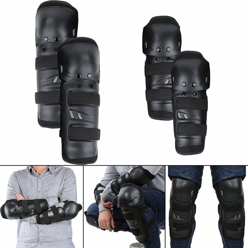 ZIGLY Motorcycle Cycling Knee Elbow Pads Protector Knee Guard, Elbow Guard Free Black(Pack of 4)