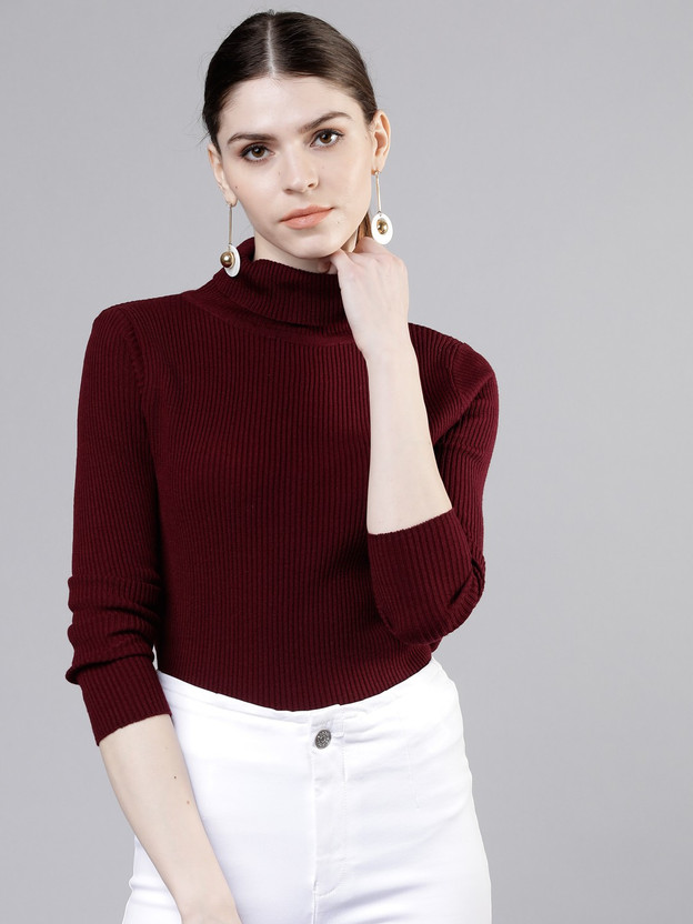 Tokyo Talkies Solid Turtle Neck Casual 