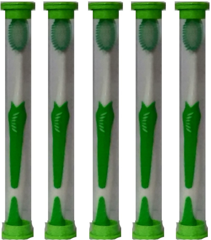 dental care Green Toothbrush Pack of 5 Brand New Toothbrush with Adval Level Safety Cover Medium Toothbrush(Pack of 5)
