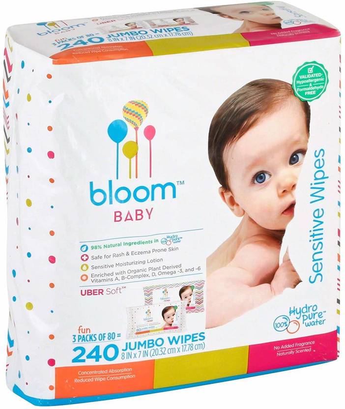 Bloom Baby Sensitive Skin Unscented Hypoallergenic Baby Wipes,240Count