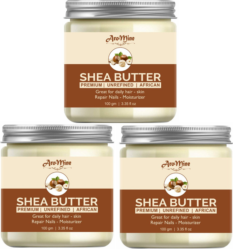 AroMine 100% Pure Organic Shea Butter pack of 3 Jars of 100 gm(300 g)